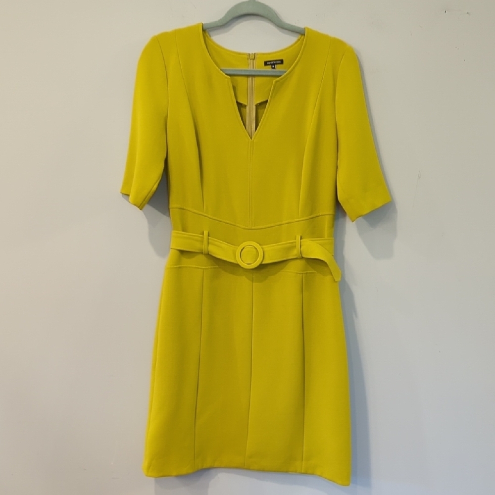 Caroline Biss Dress Chartruese‎ Belted Tailored size 38